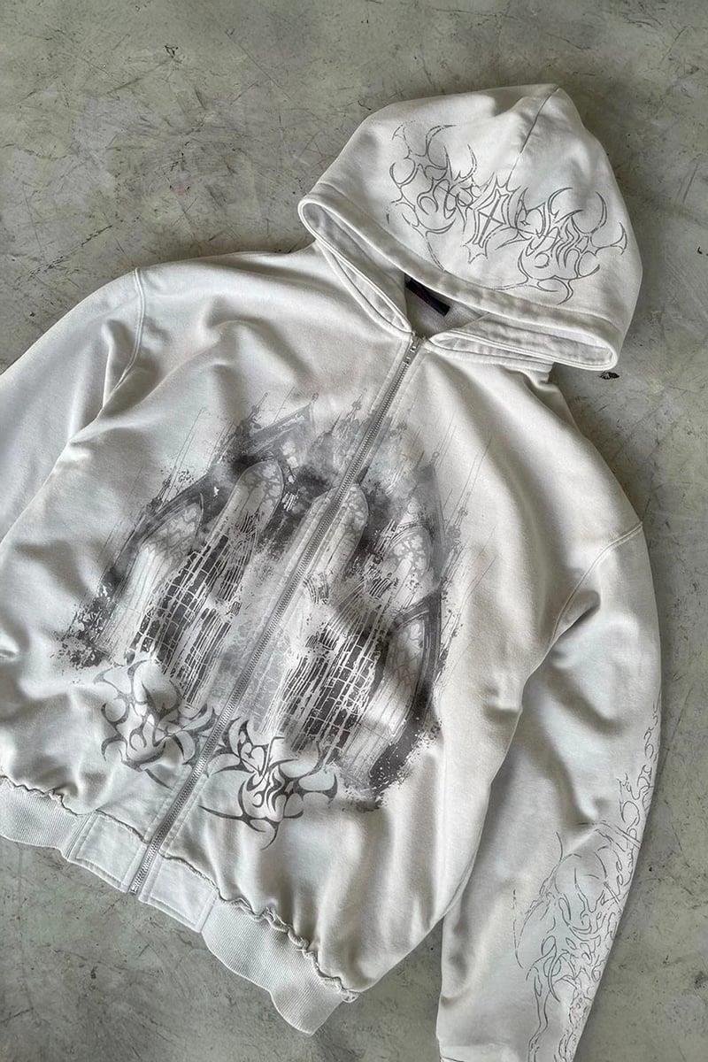 Beyaz Gothic Castle Kapüşonlu Hırka