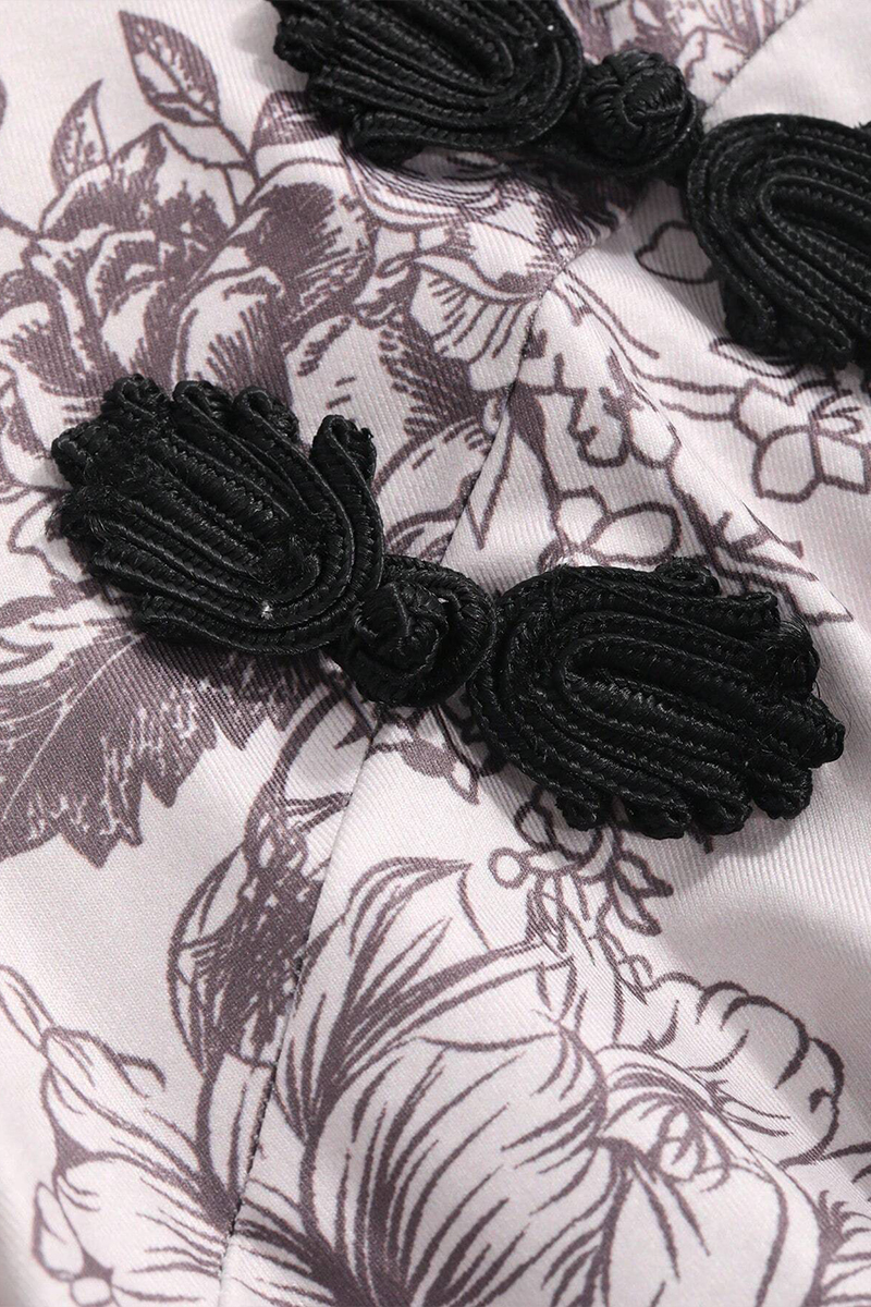 Beyaz Qipao Vintage Floral Baskılı Y2K Elbise