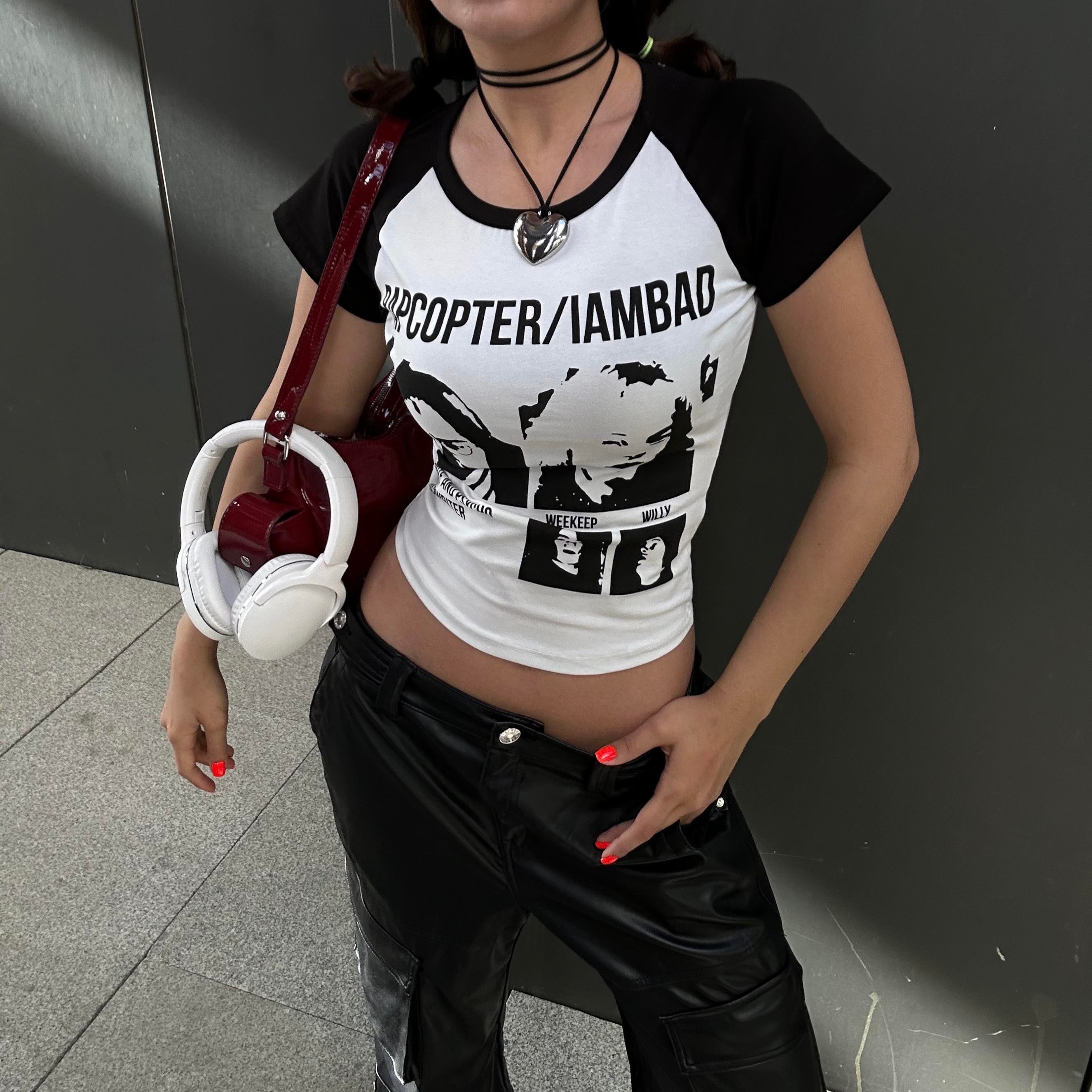 Beyaz Rapcopter - I Am Bad Raglan Kısa Kollu Crop