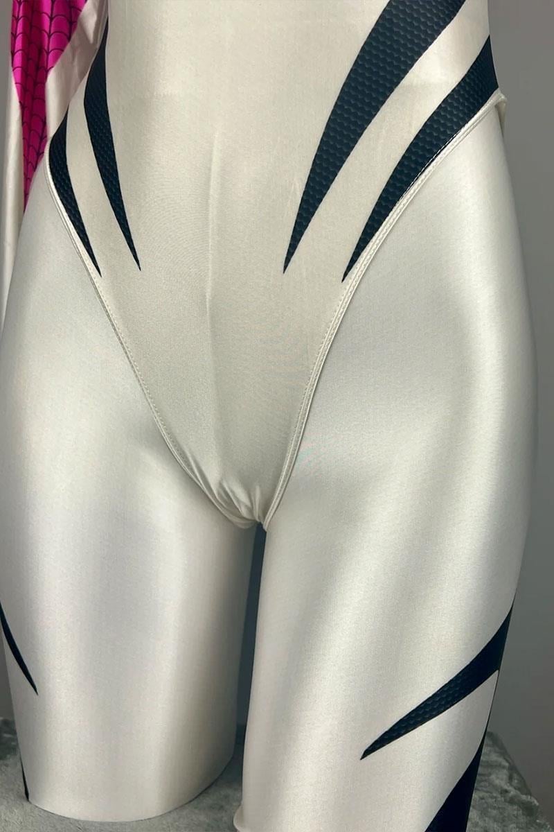 Beyaz Spider Cosplay Kolluklu Çıtçıtlı Body