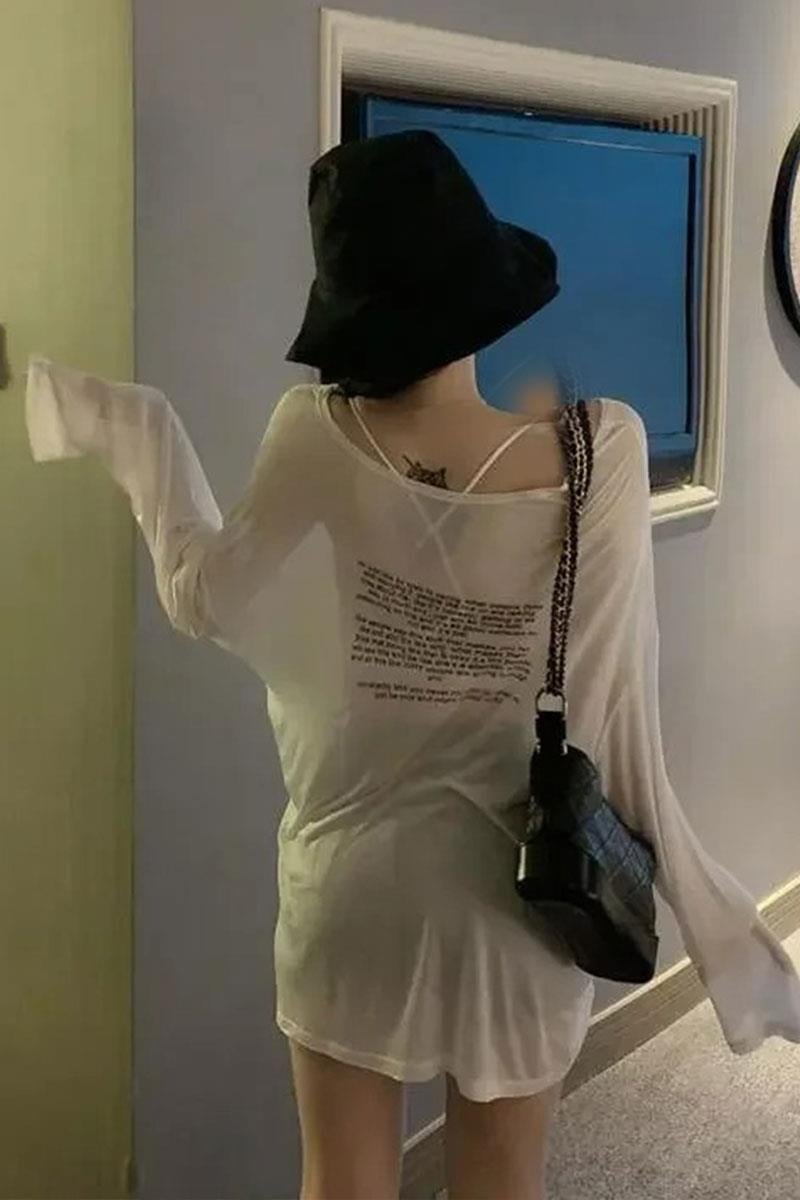 Beyaz Transparan Uzun Kol T-shirt