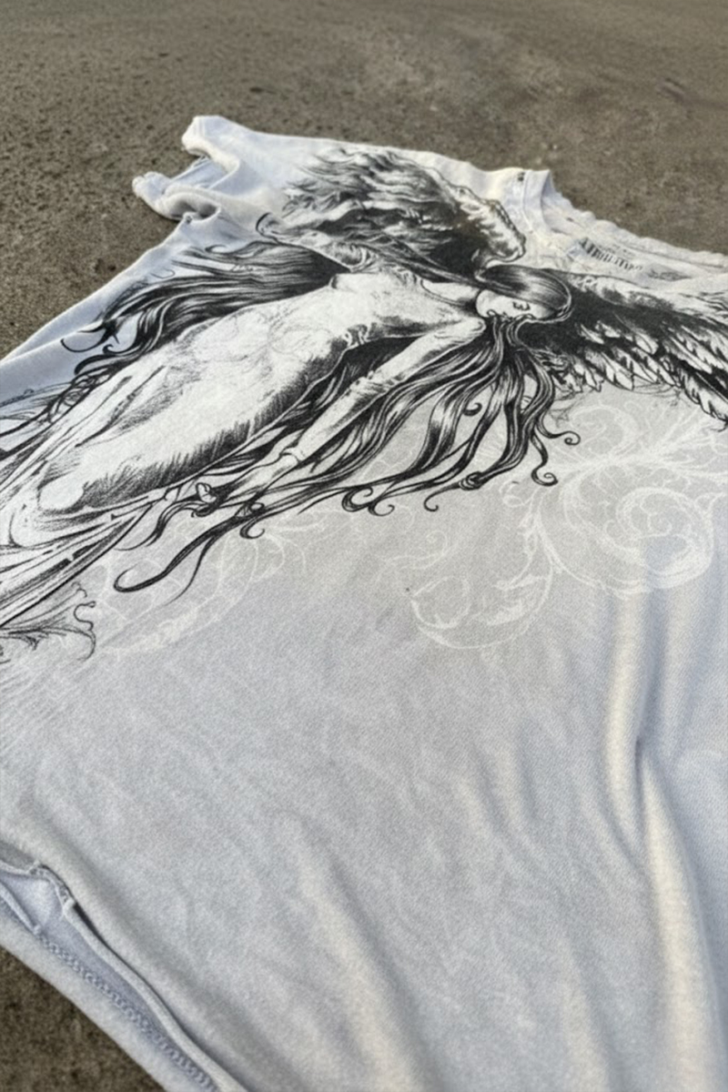 Beyaz Vintage Angel Affliction Cyber Grunge Unisex T-shirt