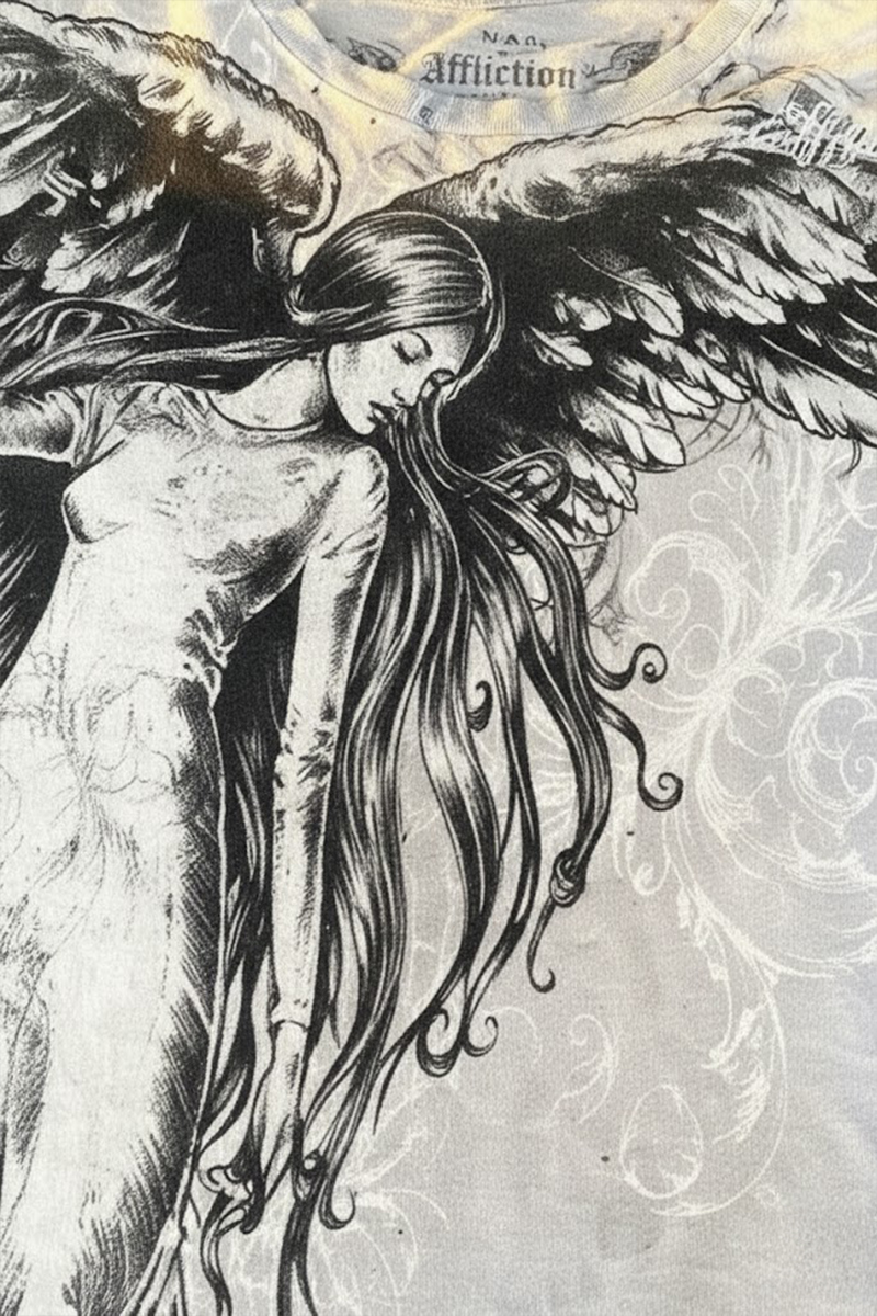 Beyaz Vintage Angel Affliction Cyber Grunge Unisex T-shirt