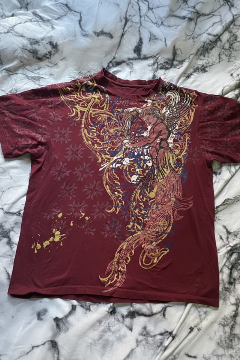 Bordo Angel Motifli Vintage Y2K Unisex T-Shirt