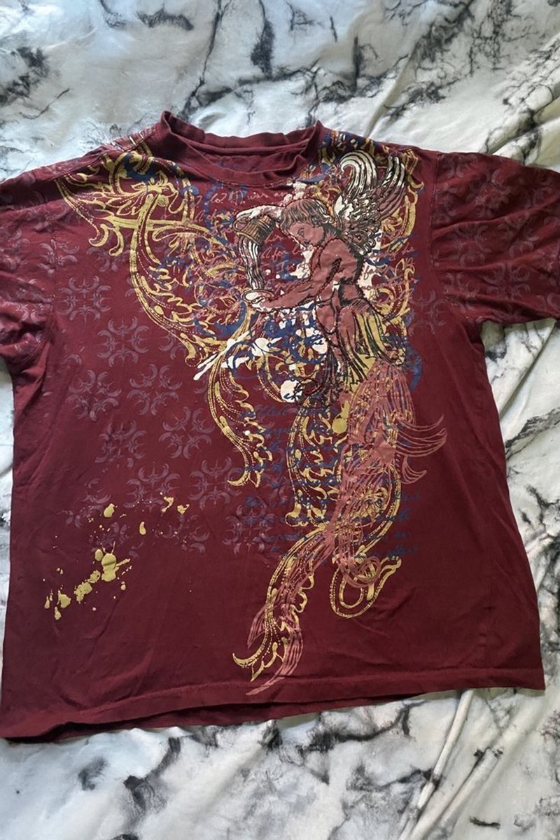 Bordo Angel Motifli Vintage Y2K Unisex T-Shirt