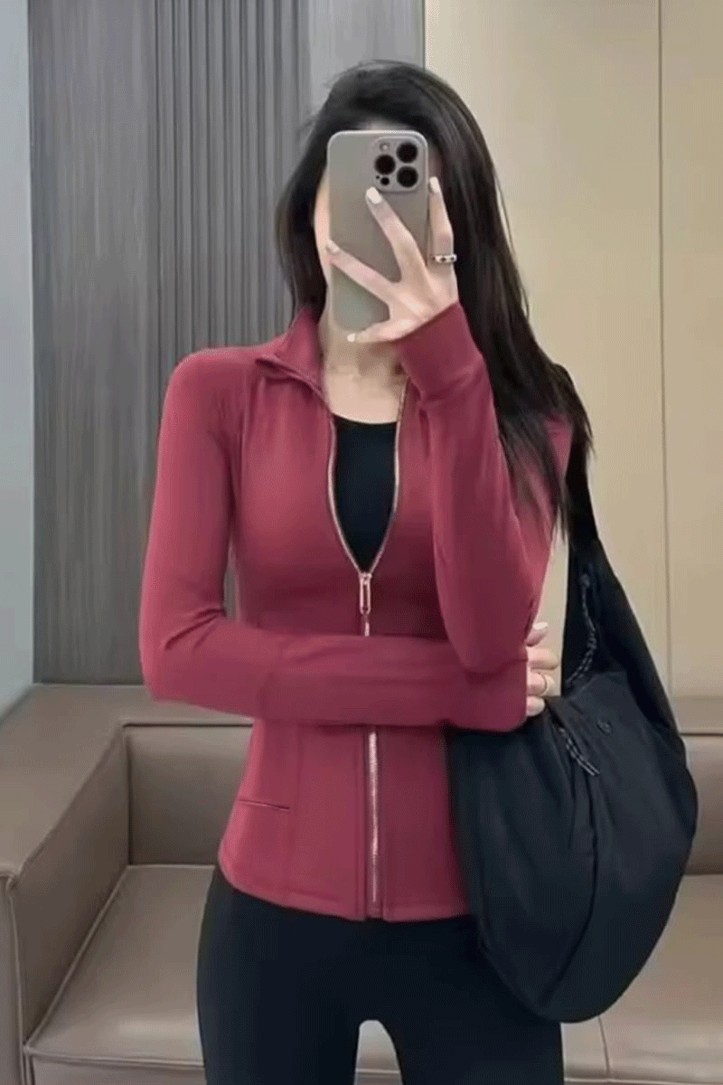 Bordo Cepli Parmak Delikli Street Y2K Crop Hırka