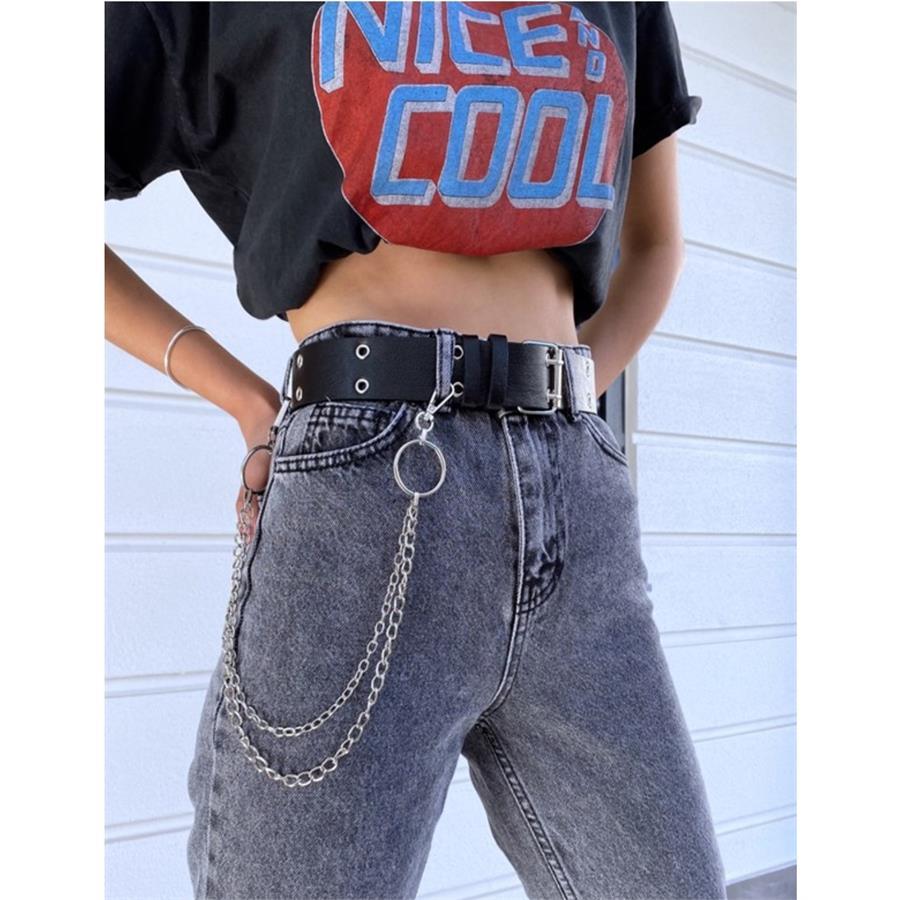 Çift Kuş Gözlü Zincirli Deri Kemer