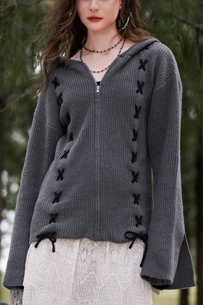 Füme Bağcık Detaylı Kapüşonlu Gotik Unisex Hırka