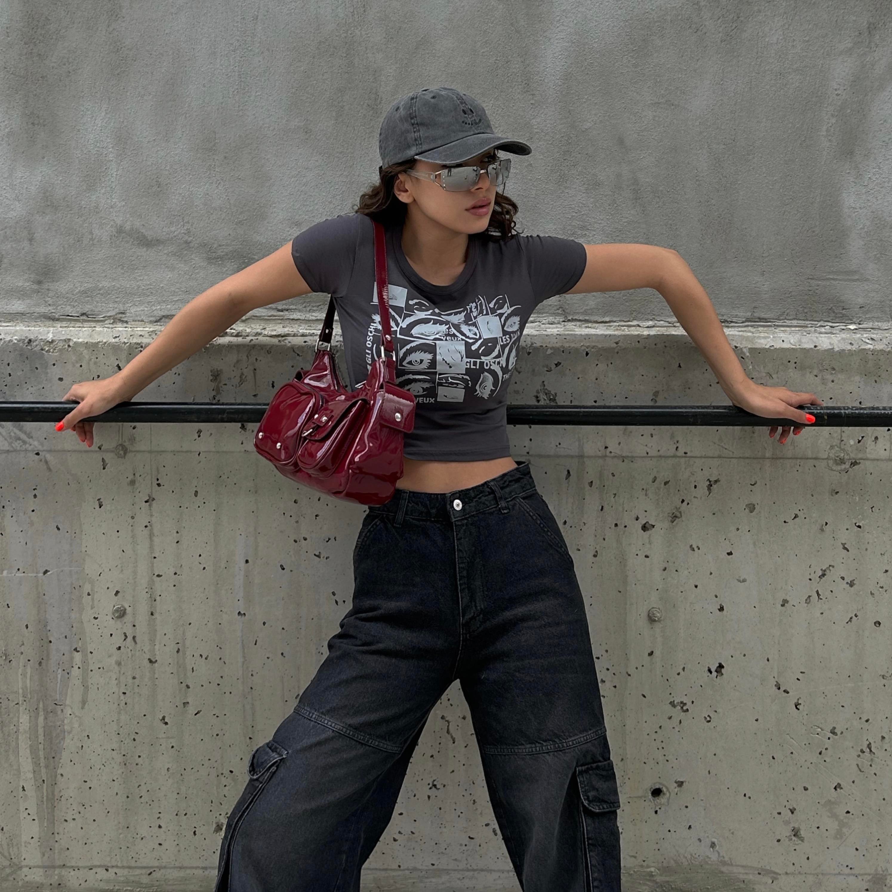 Füme Negative Eyes - Les Veux Kısa Kollu Crop