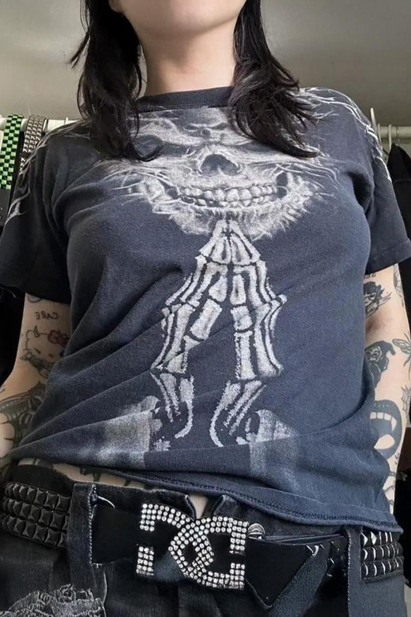 Füme Vintage Devil Skull Cyber Grunge Gotik Unisex T-shirt