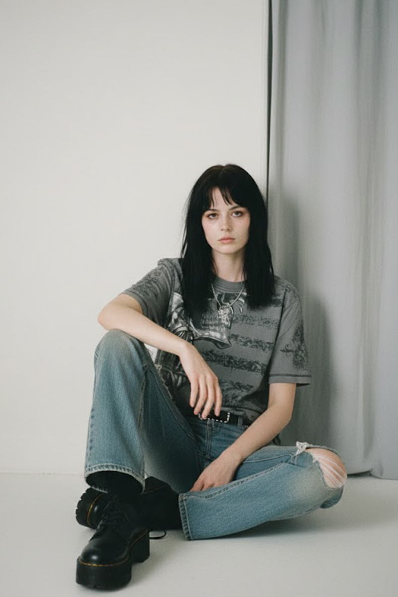 Füme Vintage Siyah Kollu Skull Transition Cyber Grunge Y2K Unisex T-Shirt