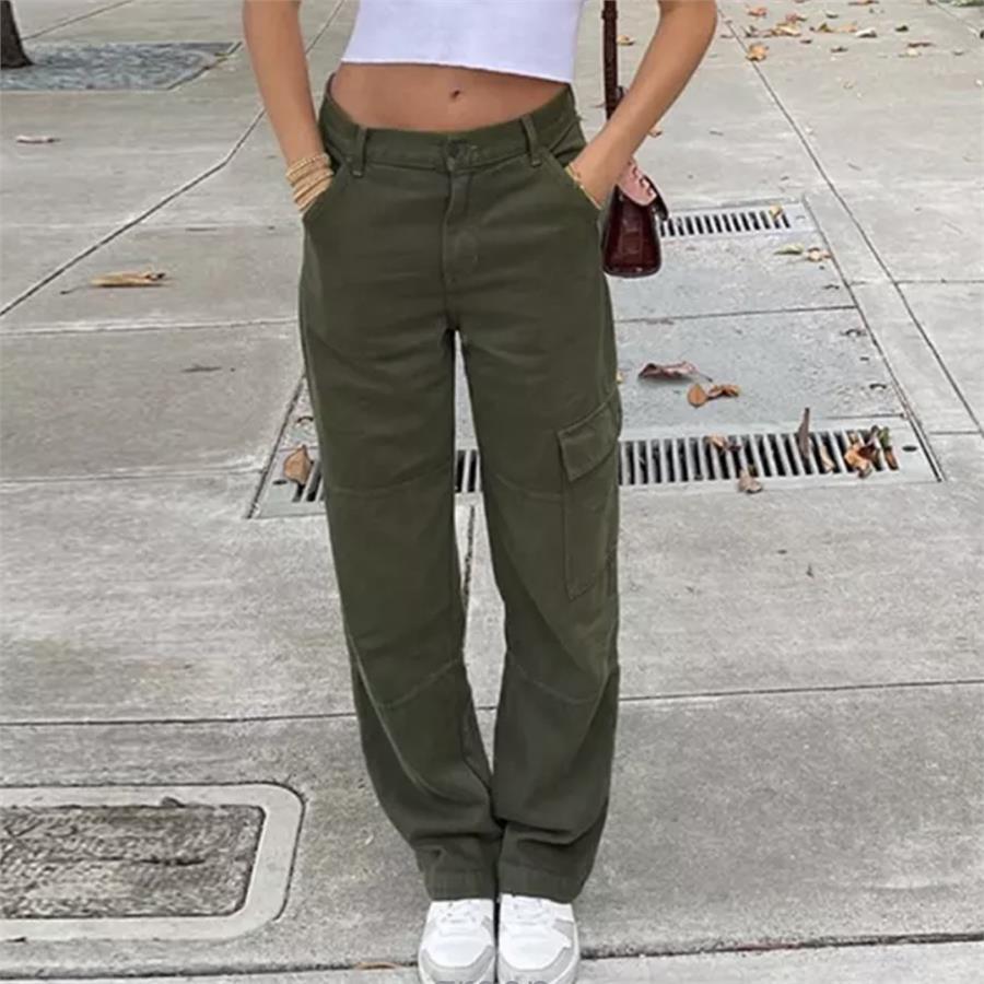 Harajuku Yeşil Beli Lastikli Kargo Pantolon