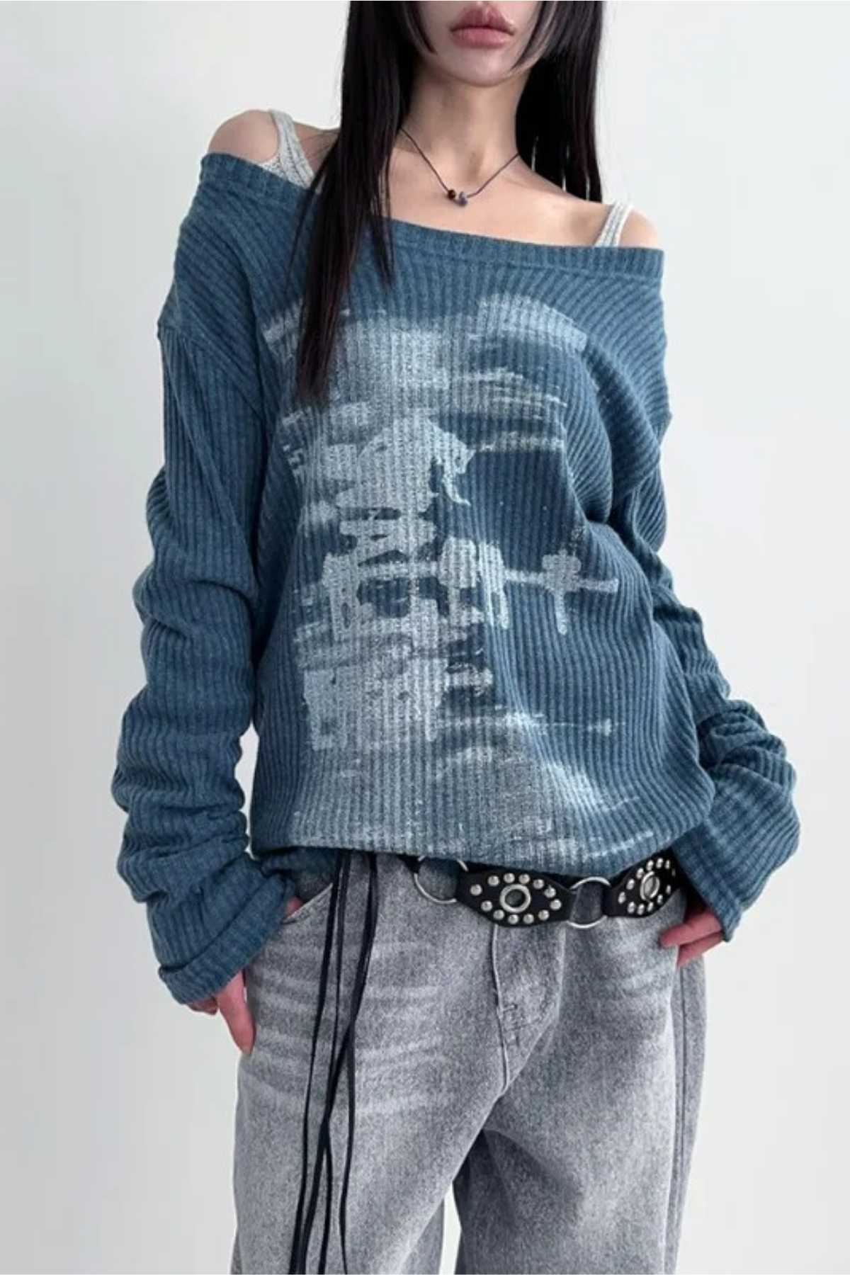 İndigo Vintage Lost Omuz Dekolteli Sweatshirt