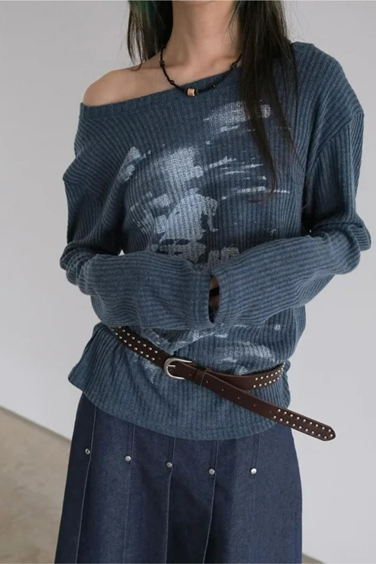 İndigo Vintage Lost Omuz Dekolteli Sweatshirt