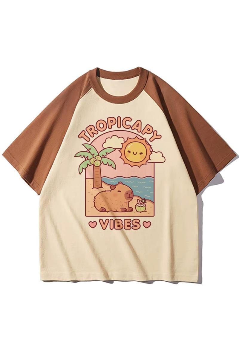 Kahverengi Raglan Tropicapy Vibes Unisex T-shirt