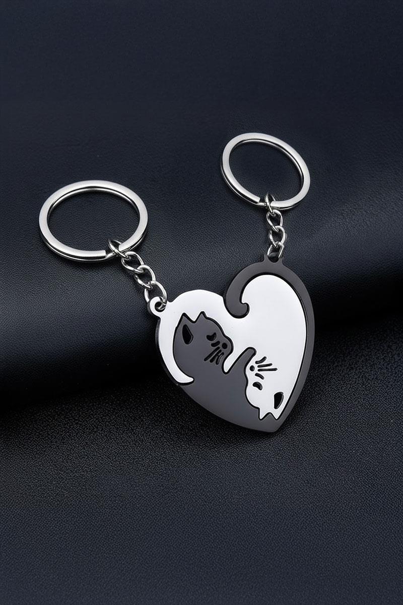 Kalp Şeklinde Ying Yang Cats Çift Anahtarlık