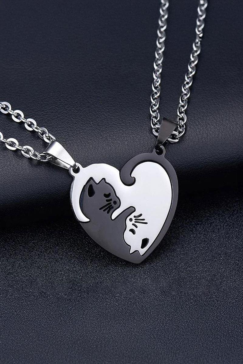 Kalp Şeklinde Ying Yang Cats Çift Kolye