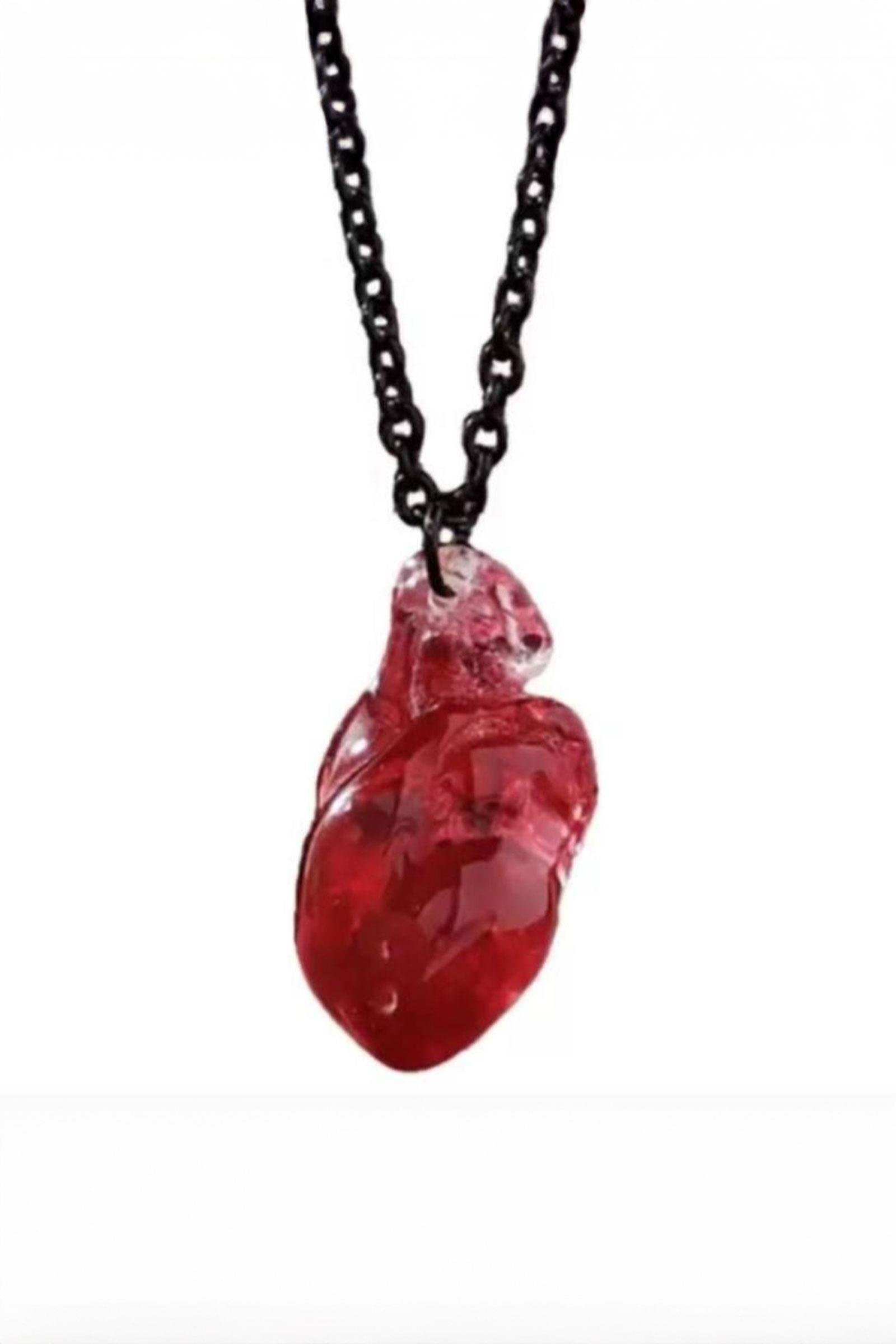 Kan Kırmızı Gotik Anatomik Kalp Kolye