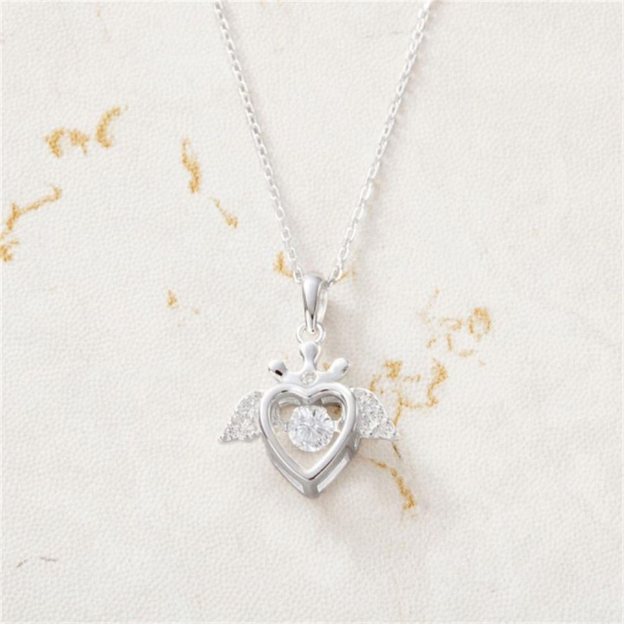 Kanatlı Kalp Taş Detaylı Silver Zincirli Kolye 