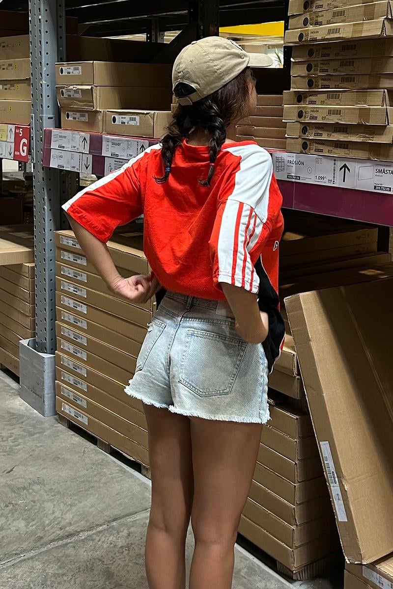 Kırmızı Aw Spiky Head Bej Parçalı Şerit Detay Unisex T-Shirt