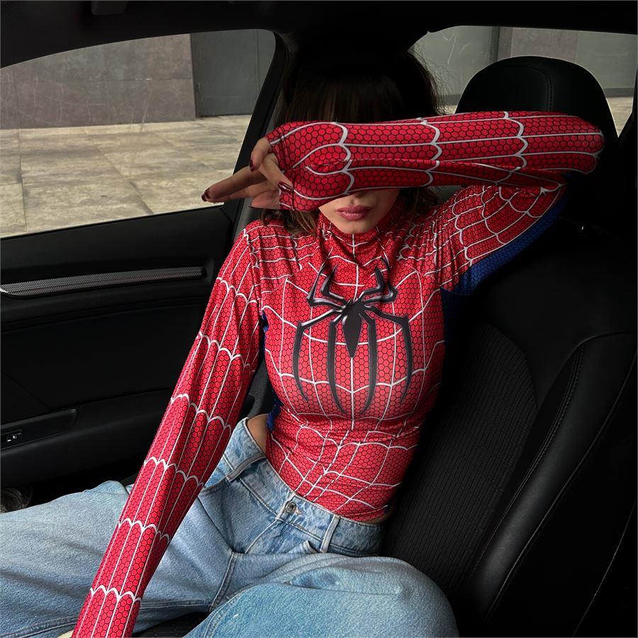 Kırmızı Spider Çıtçıtlı Uzun Kollu Body