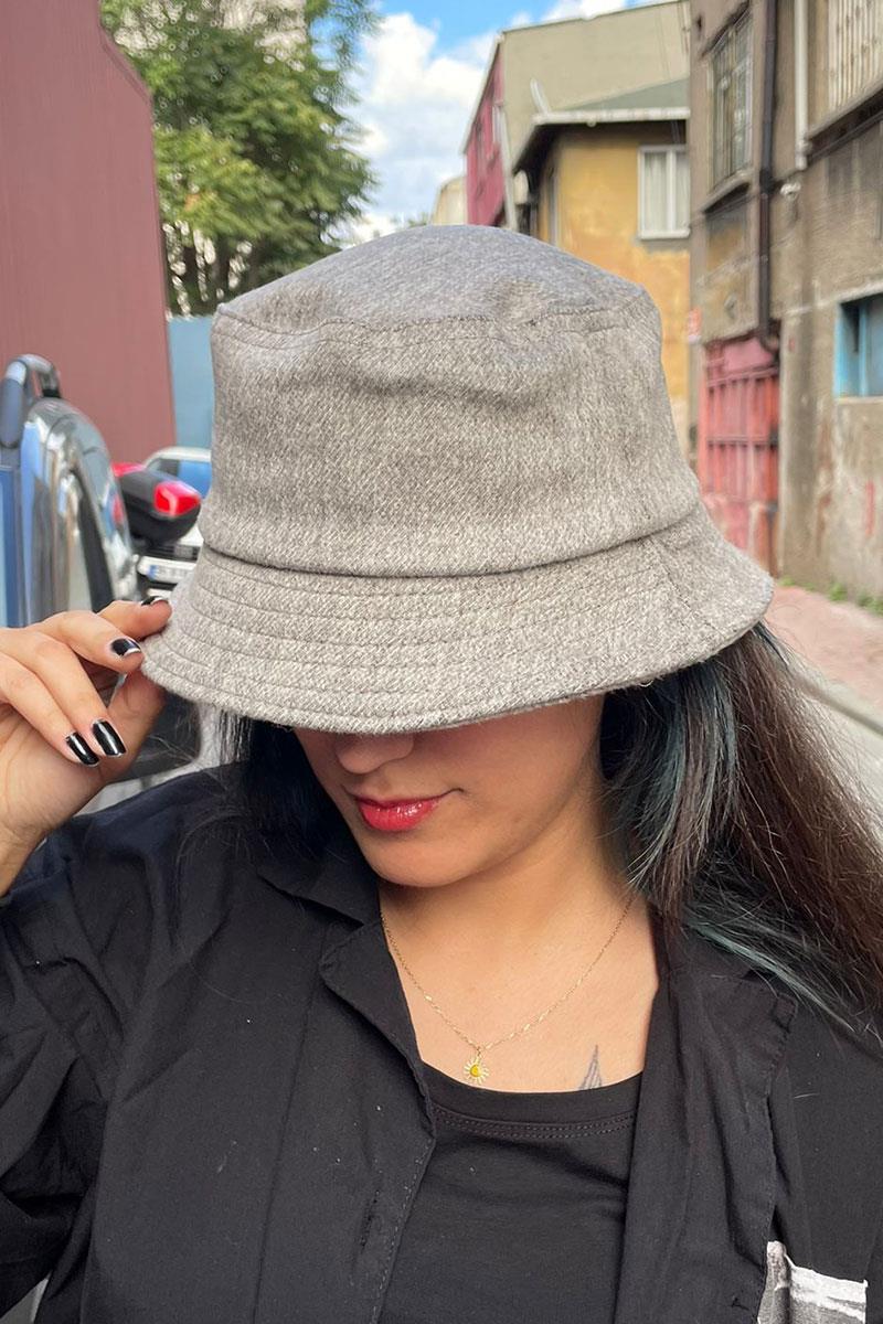 Kışlık Gri Melanj Unisex Bucket Şapka