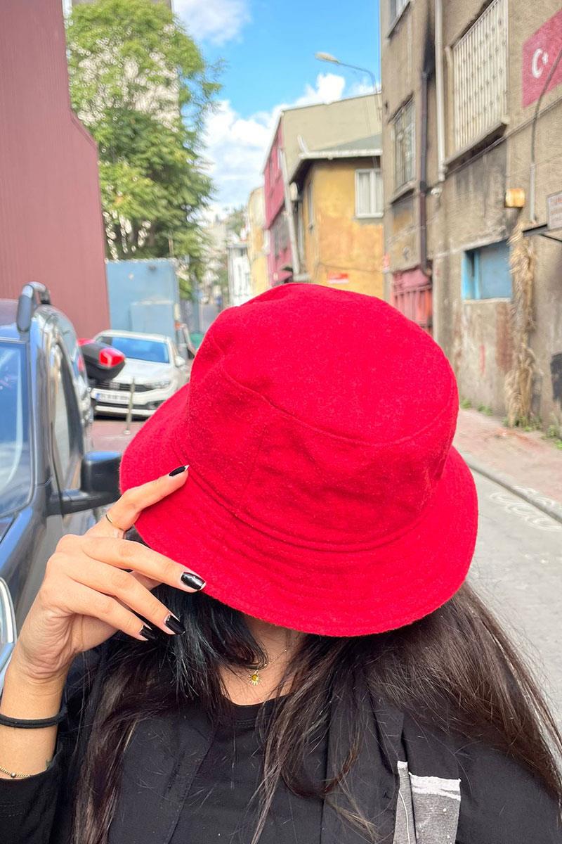 Kışlık Kırmızı Unisex Bucket Şapka