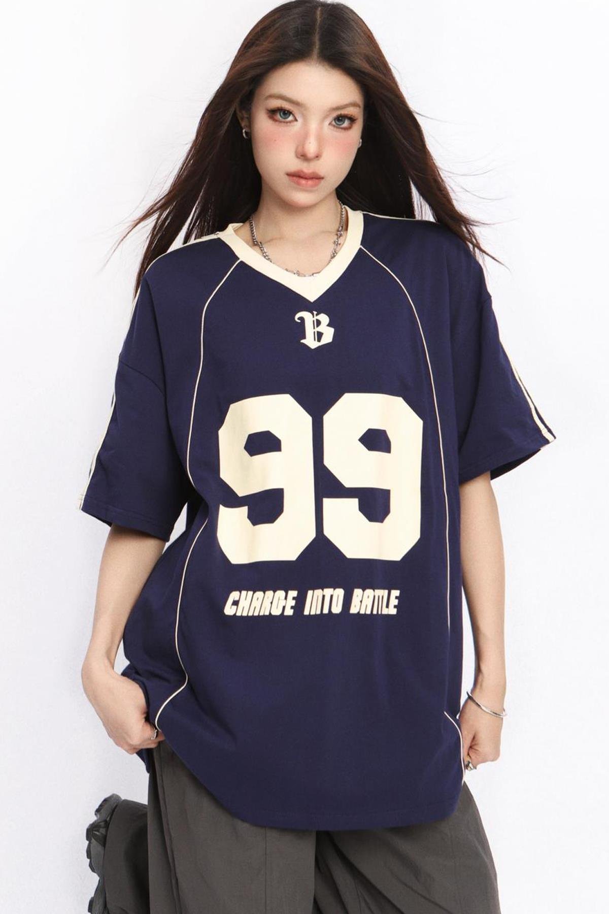 Lacivert Beyaz Şeritli 99 Charge Into Battle Unisex T-shirt