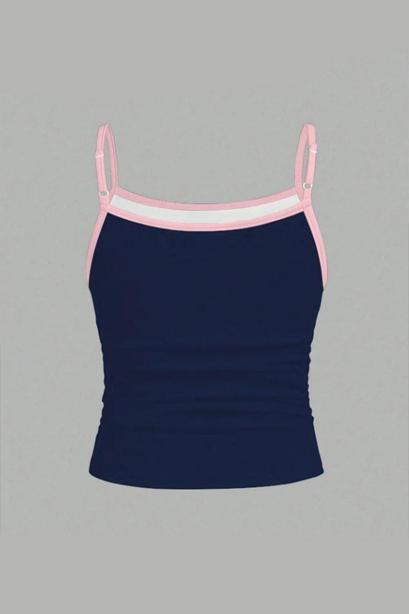 Lacivert Cosmos Star Graphic Askılı Crop