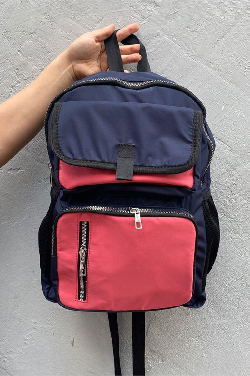 Lacivert - Pembe Dört Gözlü Suluk Bölmeli Sırt Çantası