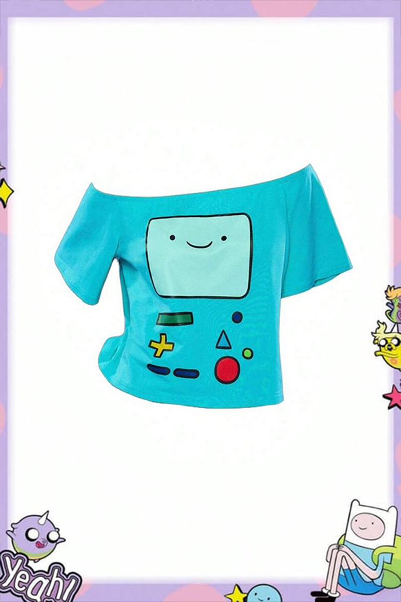 Mavi Adventure Time BMO Y2K Kısa Kollu Crop