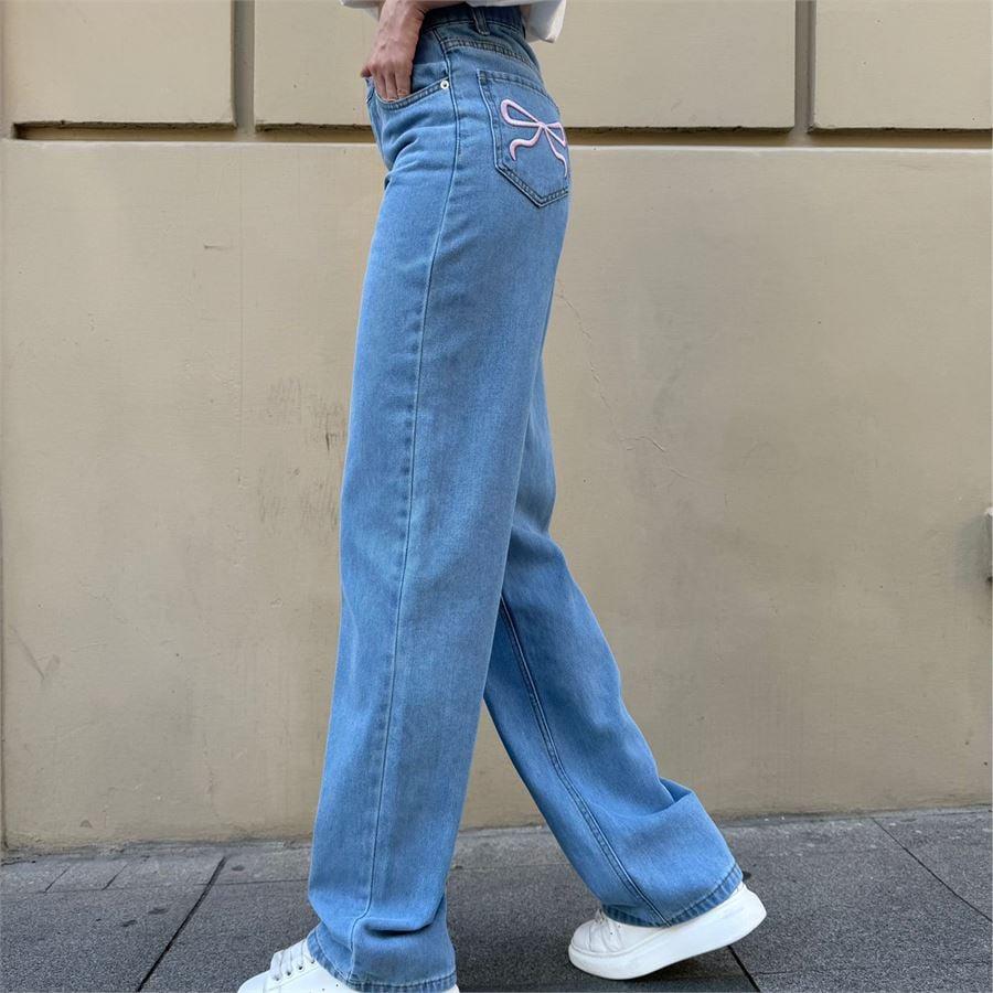 Mavi Jean Kurdele Nakışlı Baggy Kot Pantolon
