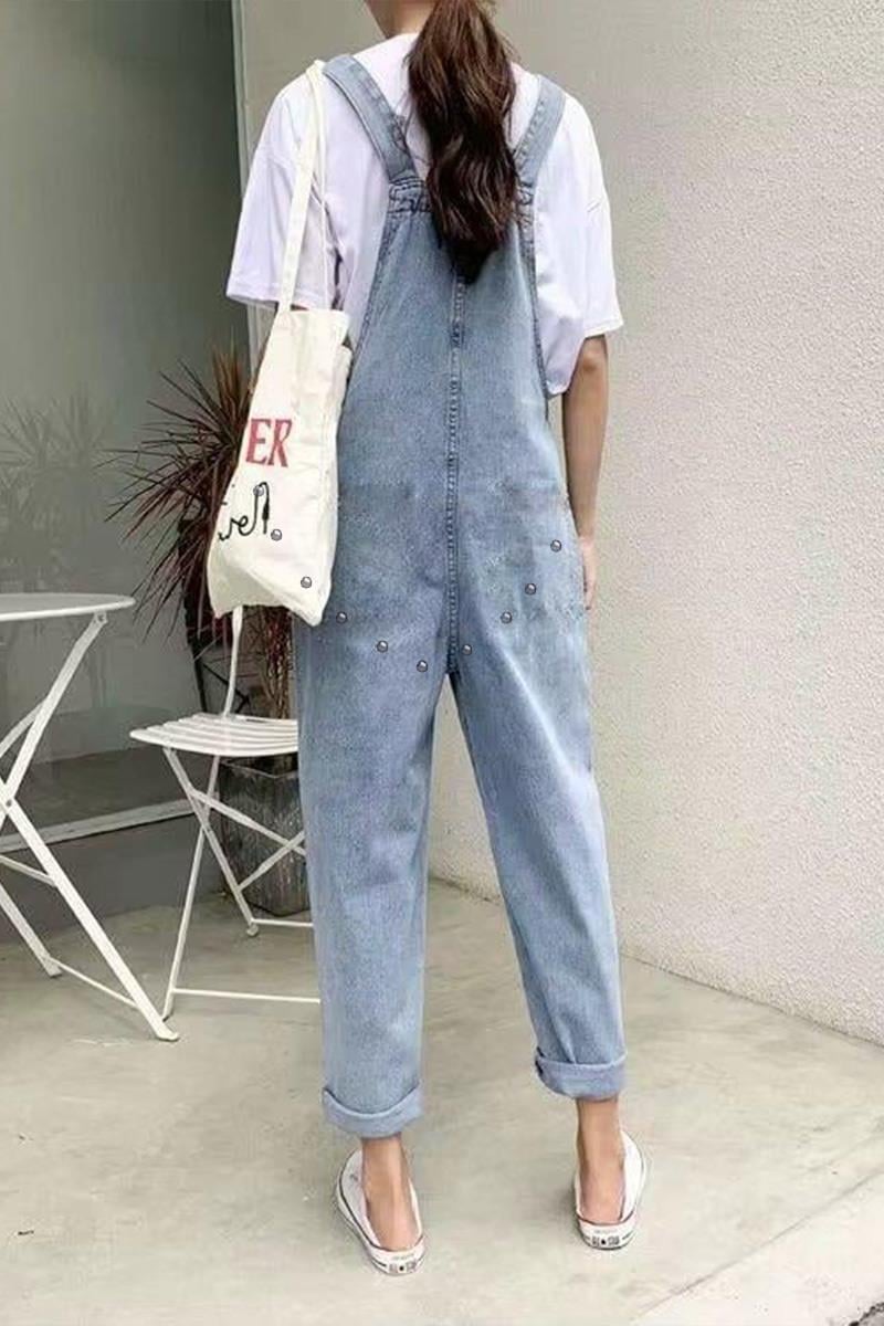 Mavi Kanguru Cepli Askılı Kot Salopet Tulum