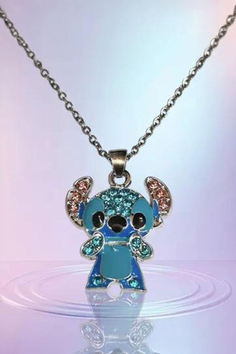 Mavi Kristal Taş Detaylı Lilo & Stitch Kolye