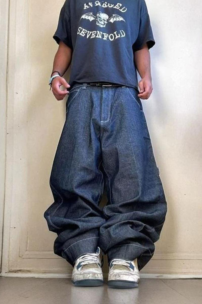 Mavi Skater Arka Cep Çizgi Film Karakteri Yamalı Baggy Pantolon