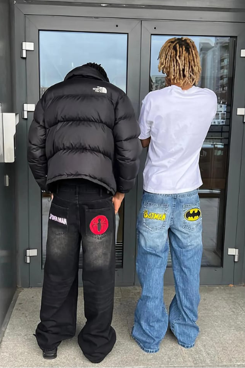 Mavi Yarasa Taşlamalı Harajuku Baggy Pantolon