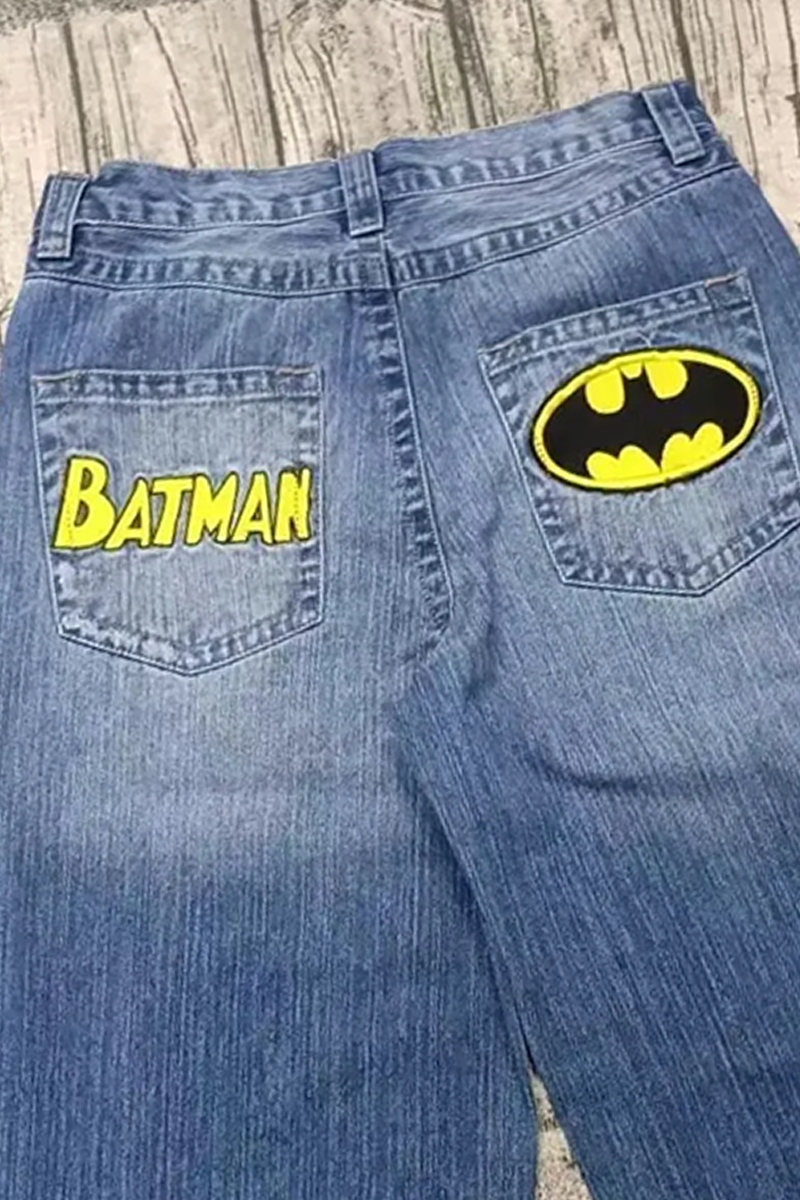 Mavi Yarasa Taşlamalı Harajuku Baggy Pantolon