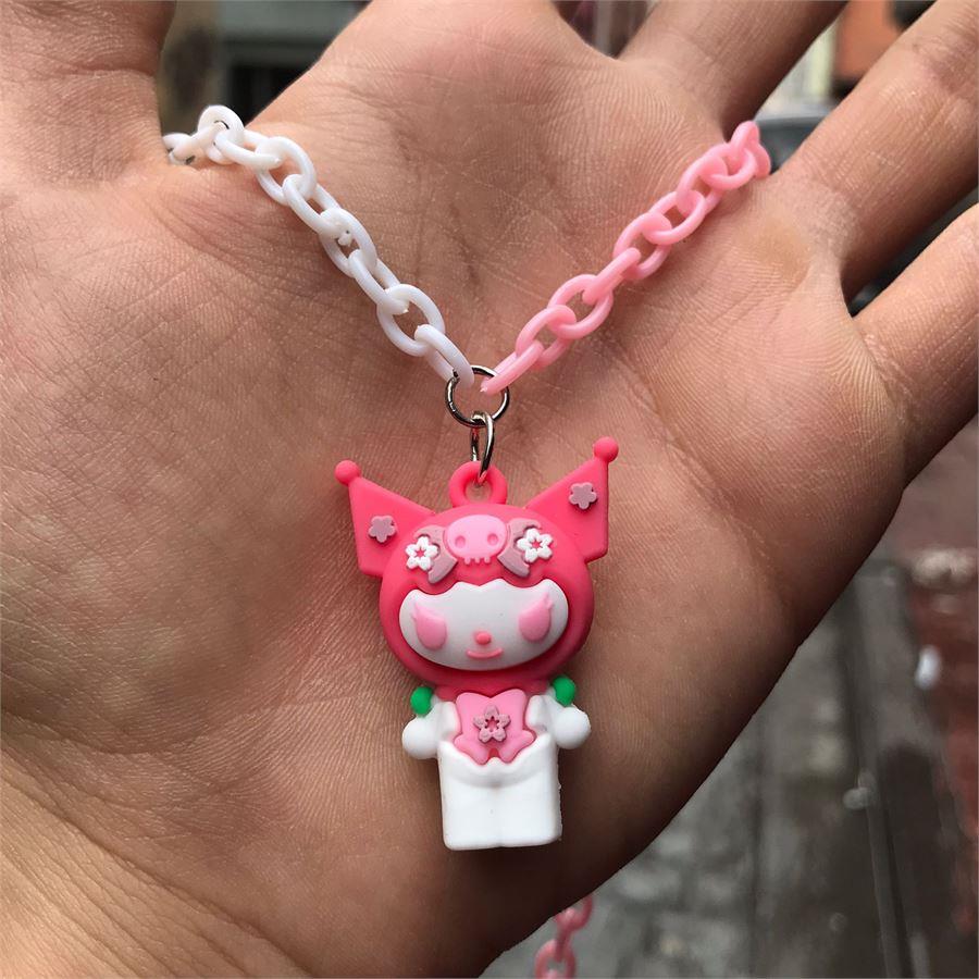 Pembe Anime Kuromi Renkli Zincirli Kolye