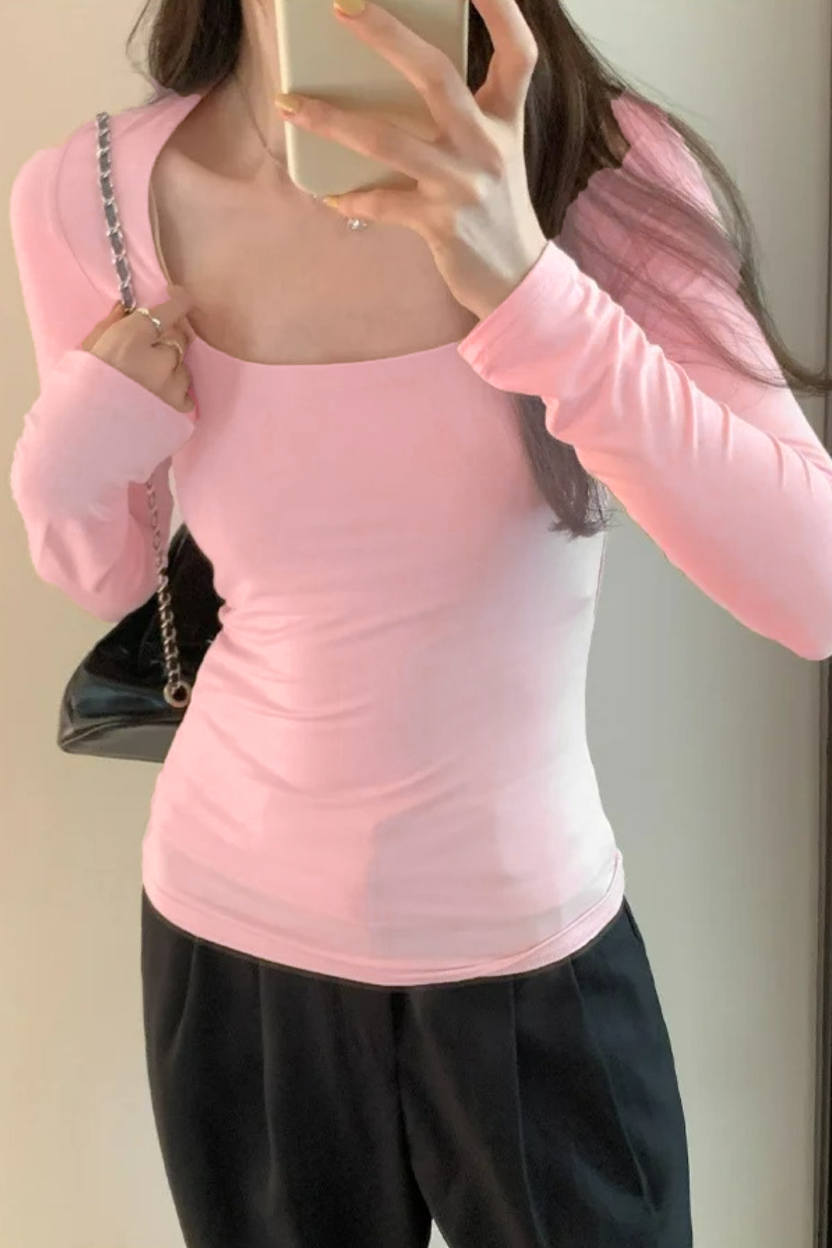 Pembe Basic Uzun Kollu Crop