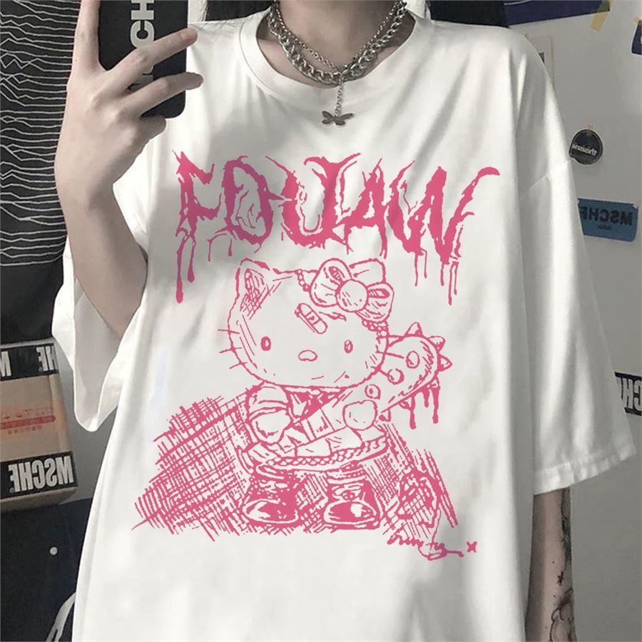 Pembe Baskılı Veteran Hello Kitty Beyaz (Unisex) T-Shirt