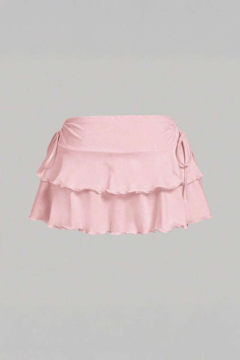 Pembe Büzgülü Skort Şortlu Y2K Etek