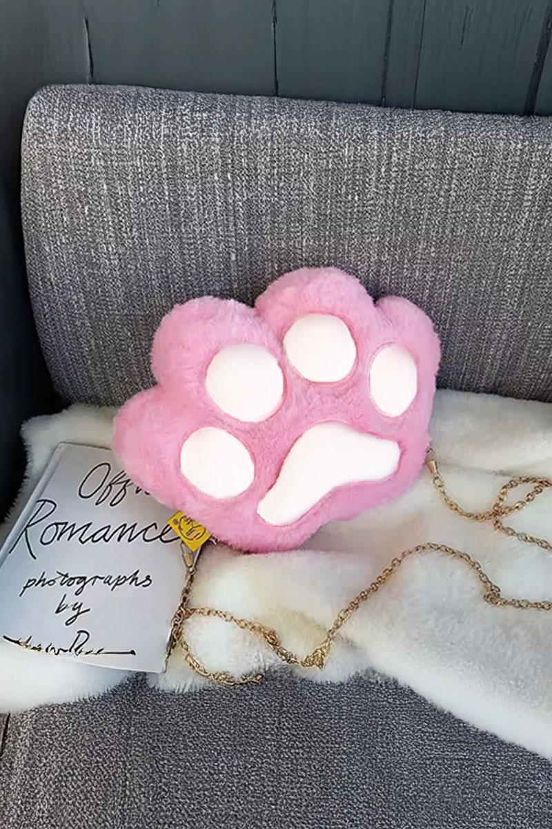 Pembe Kedi Patili Zincir Askılı Peluş Çanta 