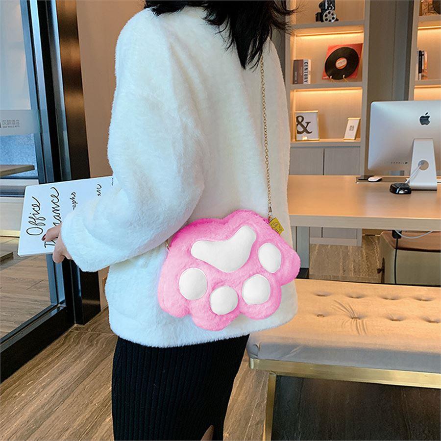 Pembe Kedi Patili Zincir Askılı Peluş Çanta 