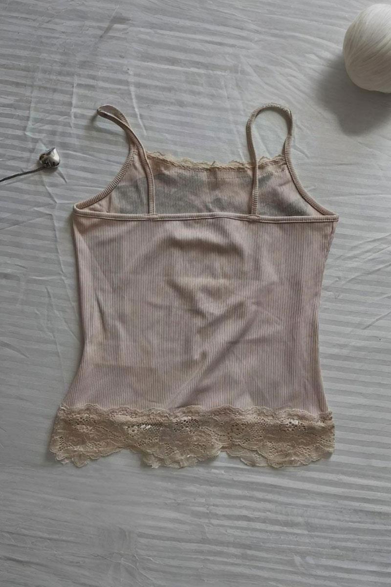 Pudra Butterfly Dantelli Askılı Crop