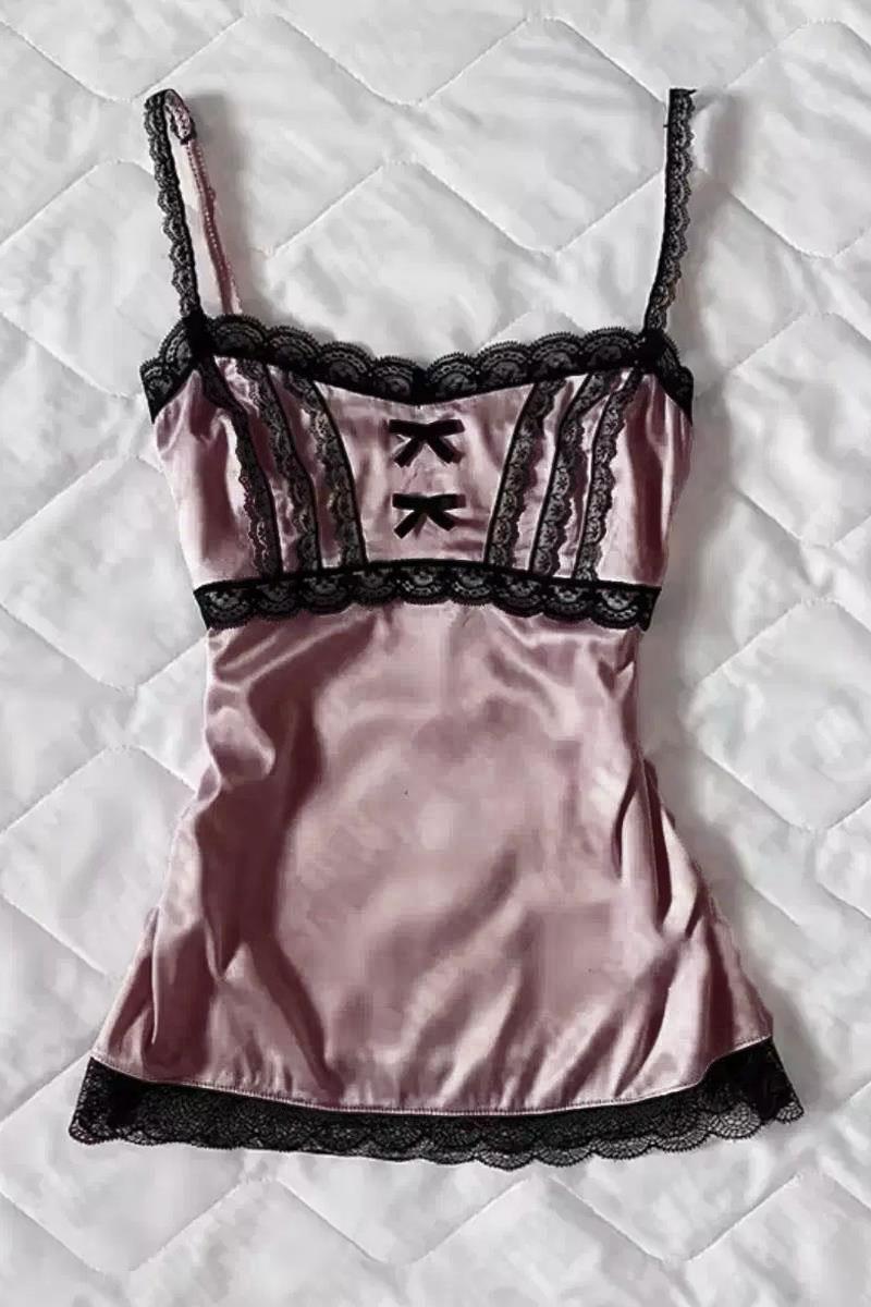 Pudra Victoria Lolita Dantel Şerit Gotik Y2K  Askılı Crop