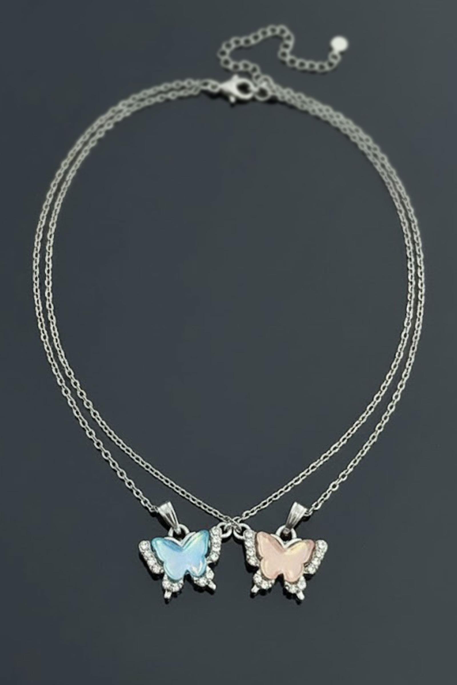 Renkli Kelebek Taşlı Couple Çift Kolye