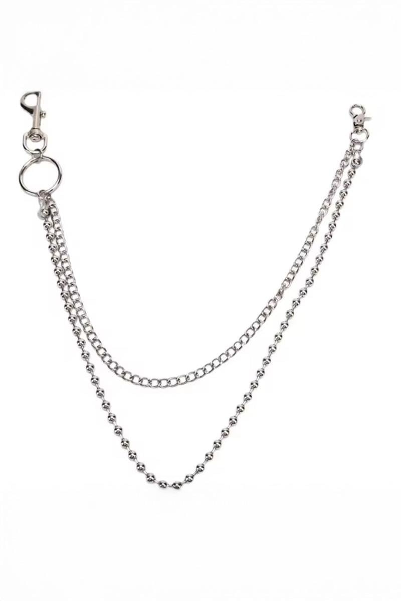 Silver 2 Zincirli Silver Boncuk Detaylı Gotik Pantolon Zinciri