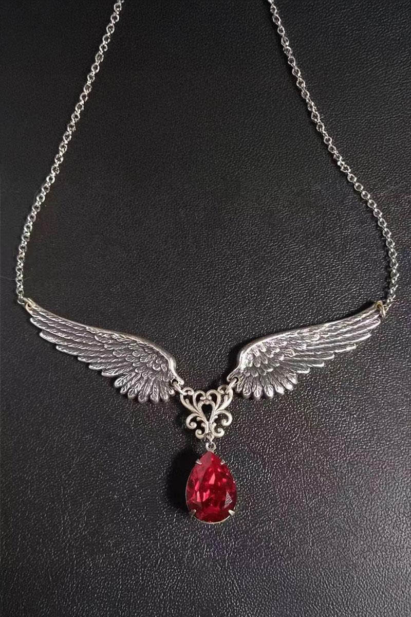 Silver Bohem Angel Wing Kırmızı Zirkon Taşlı Kolye