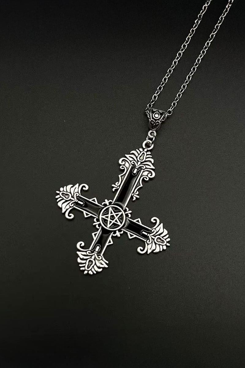 Silver Gotik Cross Pentagram Kolye