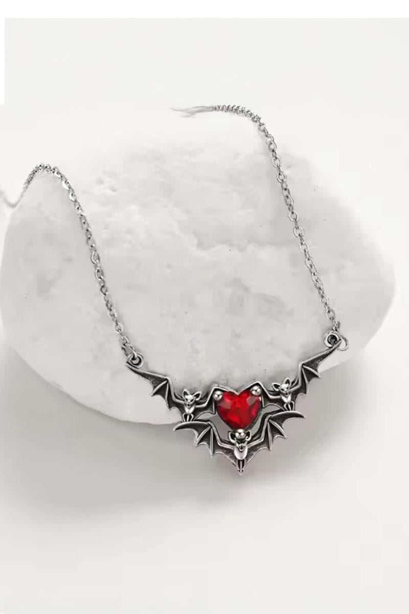 Silver Gotik Red Herat Bats Kolye